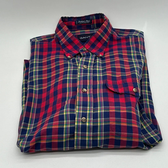 Gant Other - VINTAGE Gant Shirt Men Large Blue Red Fox Hunt Plaids Button Up Flap Pocket 90s